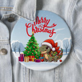 Schattigee/grillige baby kerstdino ronde button 6,0 cm (In situ)