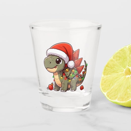 Schattigee/grillige baby kerstdino shot glas (Voorkant)