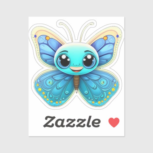Schattigee grillige blauw Kinder vlinder Cartoon G Sticker (Vel)