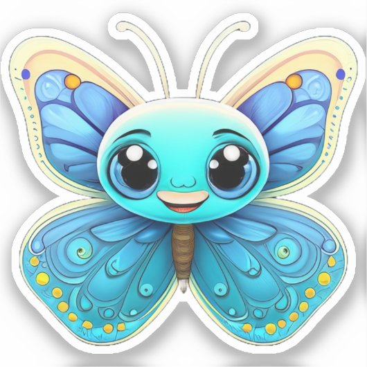 Schattigee grillige blauw Kinder vlinder Cartoon G Sticker (Voorkant)