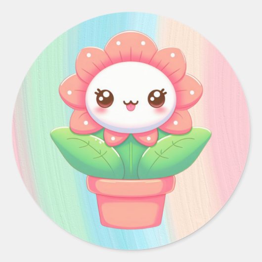 Schattigee, grillige bloem in pot ronde sticker (Voorkant)
