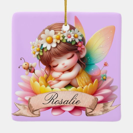 Schattigee grillige bloemen Sweet Dreams Slaapfee Keramisch Ornament (Achterkant)