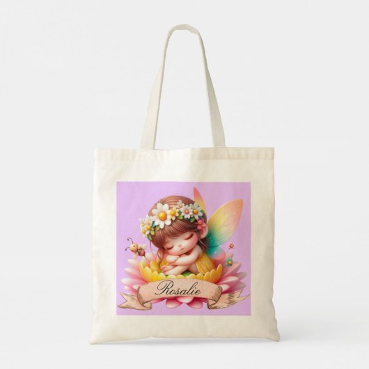 Schattigee grillige bloemen Sweet Dreams Slaapfee Tote Bag (Achterkant)