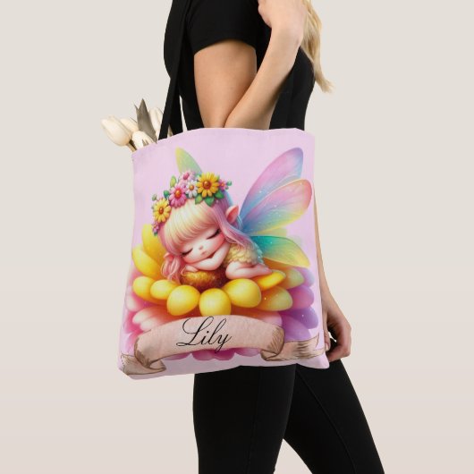 Schattigee grillige bloemen Sweet Dreams Slaapfee Tote Bag (Dichtbij)