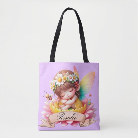 Schattigee grillige bloemen Sweet Dreams Slaapfee Tote Bag (Voorkant)