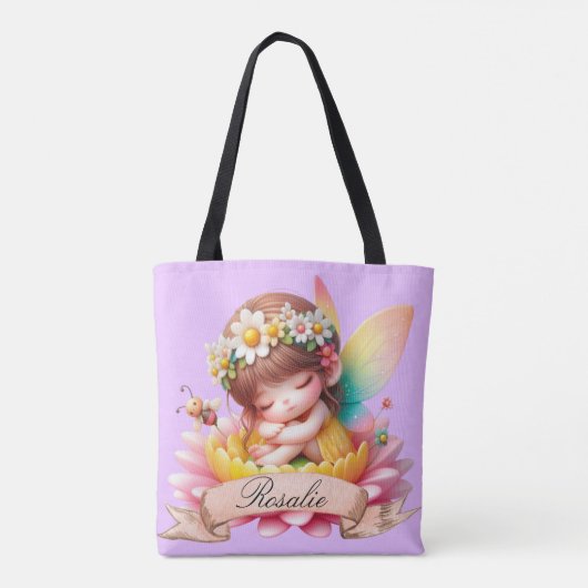 Schattigee grillige bloemen Sweet Dreams Slaapfee Tote Bag (Achterkant)