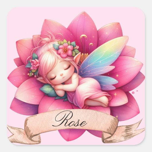Schattigee grillige bloemen Sweet Dreams Slaapfee Vierkante Sticker (Voorkant)