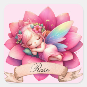 Schattigee grillige bloemen Sweet Dreams Slaapfee Vierkante Sticker