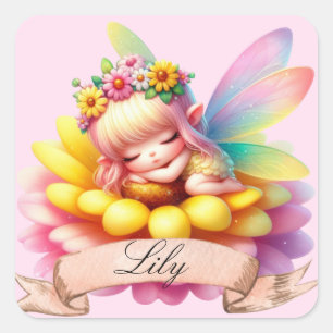 Schattigee grillige bloemen Sweet Dreams Slaapfee Vierkante Sticker