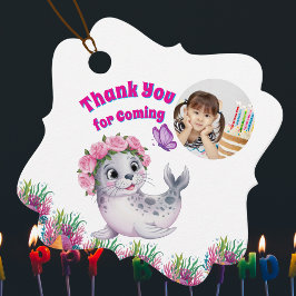 Schattigee grillige bloemen Zee Lion foto verjaard Bedankjes Labels