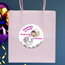 Schattigee grillige bloemen Zee Lion Girly Foto Ronde Sticker