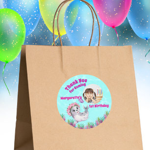 Schattigee grillige bloemen Zee Lion Girly Foto Ronde Sticker