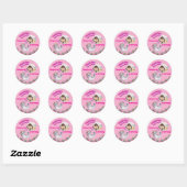 Schattigee grillige bloemen Zee Lion Girly Foto Ronde Sticker (Vel)