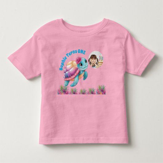 Schattigee grillige bloemen Zee schildpad foto ver Kinder Shirts (Voorkant)