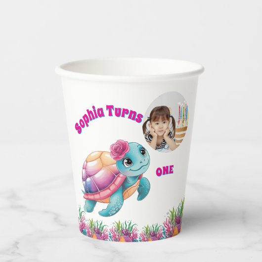 Schattigee grillige bloemen Zee schildpad foto ver Papieren Bekers (Voorkant)