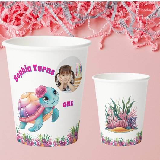 Schattigee grillige bloemen Zee schildpad foto ver Papieren Bekers