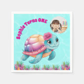 Schattigee grillige bloemen Zee schildpad foto ver Servet (Voorkant)