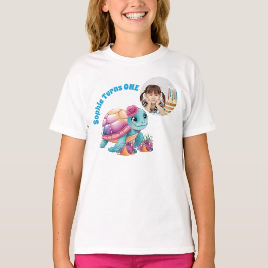 Schattigee grillige bloemen Zee schildpad foto ver T-shirt (Voorkant)