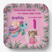 Schattigee grillige bloemen Zee Schildpad Girly Ve Papieren Bordje (Voorkant)
