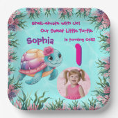 Schattigee grillige bloemen Zee Schildpad Girly Ve Papieren Bordje (Voorkant)
