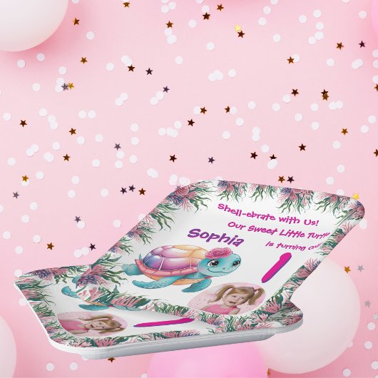 Schattigee grillige bloemen Zee Schildpad Girly Ve Papieren Bordje