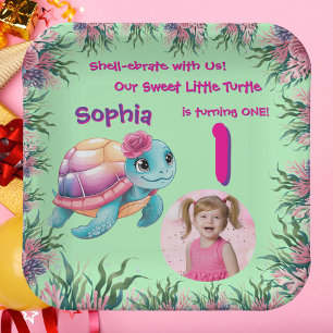 Schattigee grillige bloemen Zee Schildpad Girly Ve Papieren Bordje