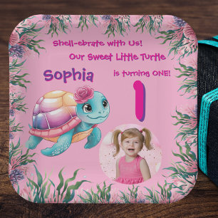 Schattigee grillige bloemen Zee Schildpad Girly Ve Papieren Bordje