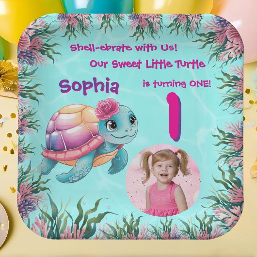 Schattigee grillige bloemen Zee Schildpad Girly Ve Papieren Bordje