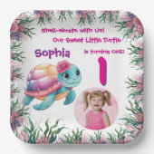 Schattigee grillige bloemen Zee Schildpad Girly Ve Papieren Bordje (Voorkant)