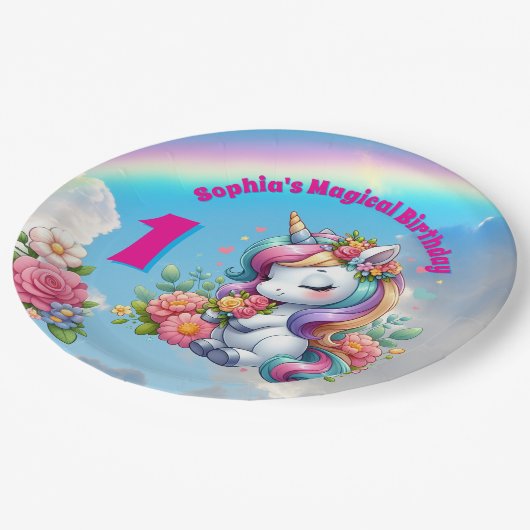 Schattigee grillige bloemeneenhoorn Girly 1e verja Papieren Bordje (Gekanteld)