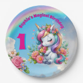 Schattigee grillige bloemeneenhoorn Girly 1e verja Papieren Bordje (Voorkant)