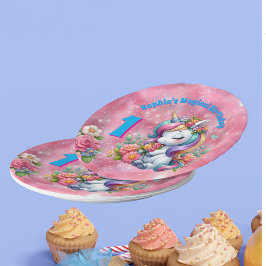 Schattigee grillige bloemeneenhoorn Girly 1e verja Papieren Bordje