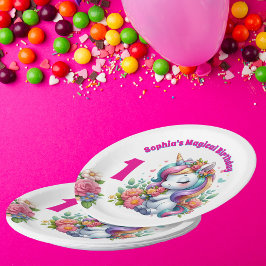 Schattigee grillige bloemeneenhoorn Girly 1e verja Papieren Bordje