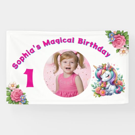 Schattigee grillige bloemeneenhoorn Girly 1e verja Spandoek (Horizontaal)