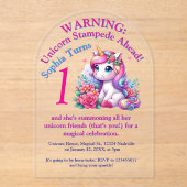 Schattigee grillige bloemeneenhoorn Girly Kids Ver Acryl Uitnodigingen (Voorkant)