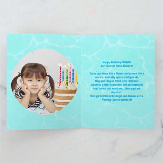 Schattigee grillige bloemeneenhoorn Girly Kids Ver Kaart (Binnen)