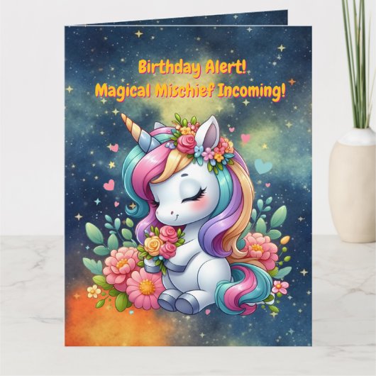 Schattigee grillige bloemeneenhoorn Girly Kids Ver Kaart (Voorkant)