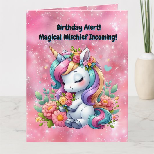 Schattigee grillige bloemeneenhoorn Girly Kids Ver Kaart (Voorkant)