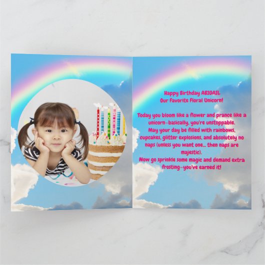 Schattigee grillige bloemeneenhoorn Girly Kids Ver Kaart (Binnen)