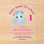 Schattigee grillige bloemenoctopus Girly Kids Verj Acryl Uitnodigingen (Voorkant)