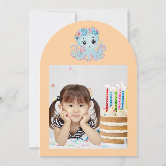 Schattigee grillige bloemenoctopus Girly Kids Verj Kaart (Achterkant)