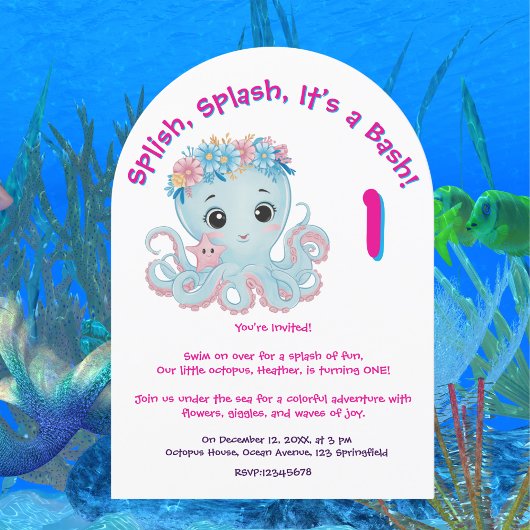 Schattigee grillige bloemenoctopus Girly Kids Verj Kaart