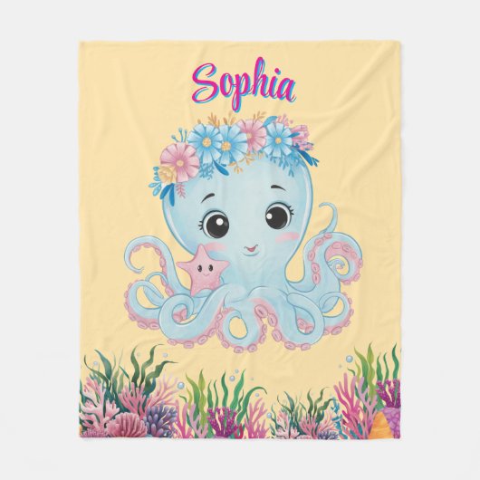 Schattigee grillige bloemenoctopus Girly verjaarda Fleece Deken (Voorkant)