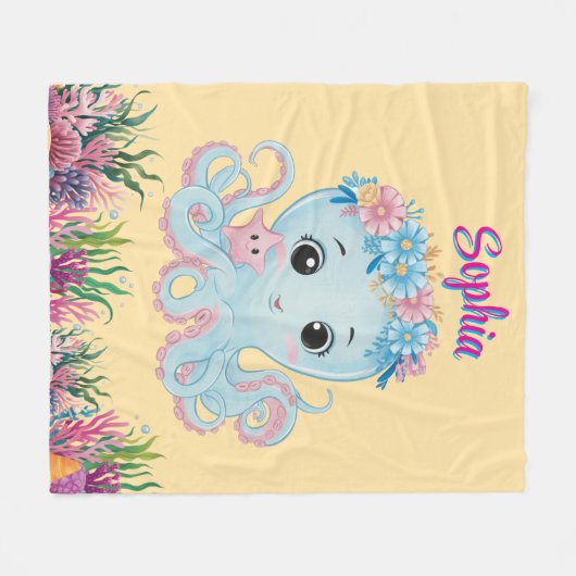 Schattigee grillige bloemenoctopus Girly verjaarda Fleece Deken (Voorkant (Horizontaal))