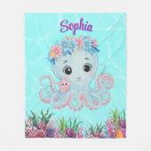 Schattigee grillige bloemenoctopus Girly verjaarda Fleece Deken (Voorkant)