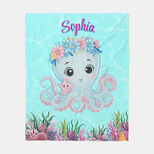 Schattigee grillige bloemenoctopus Girly verjaarda Fleece Deken (Voorkant)