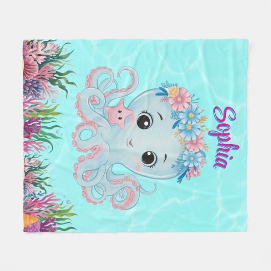 Schattigee grillige bloemenoctopus Girly verjaarda Fleece Deken (Voorkant (Horizontaal))