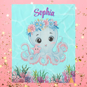 Schattigee grillige bloemenoctopus Girly verjaarda Fleece Deken