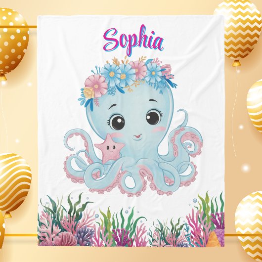 Schattigee grillige bloemenoctopus Girly verjaarda Fleece Deken