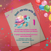 Schattigee grillige bloemenschildpad Girly Kids Ve Acryl Uitnodigingen